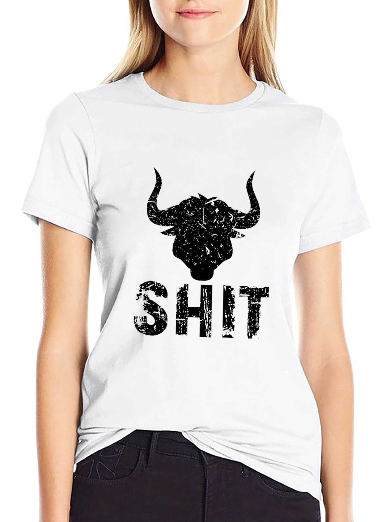 Distressed Bull Graphic Mens Black T-Shirt