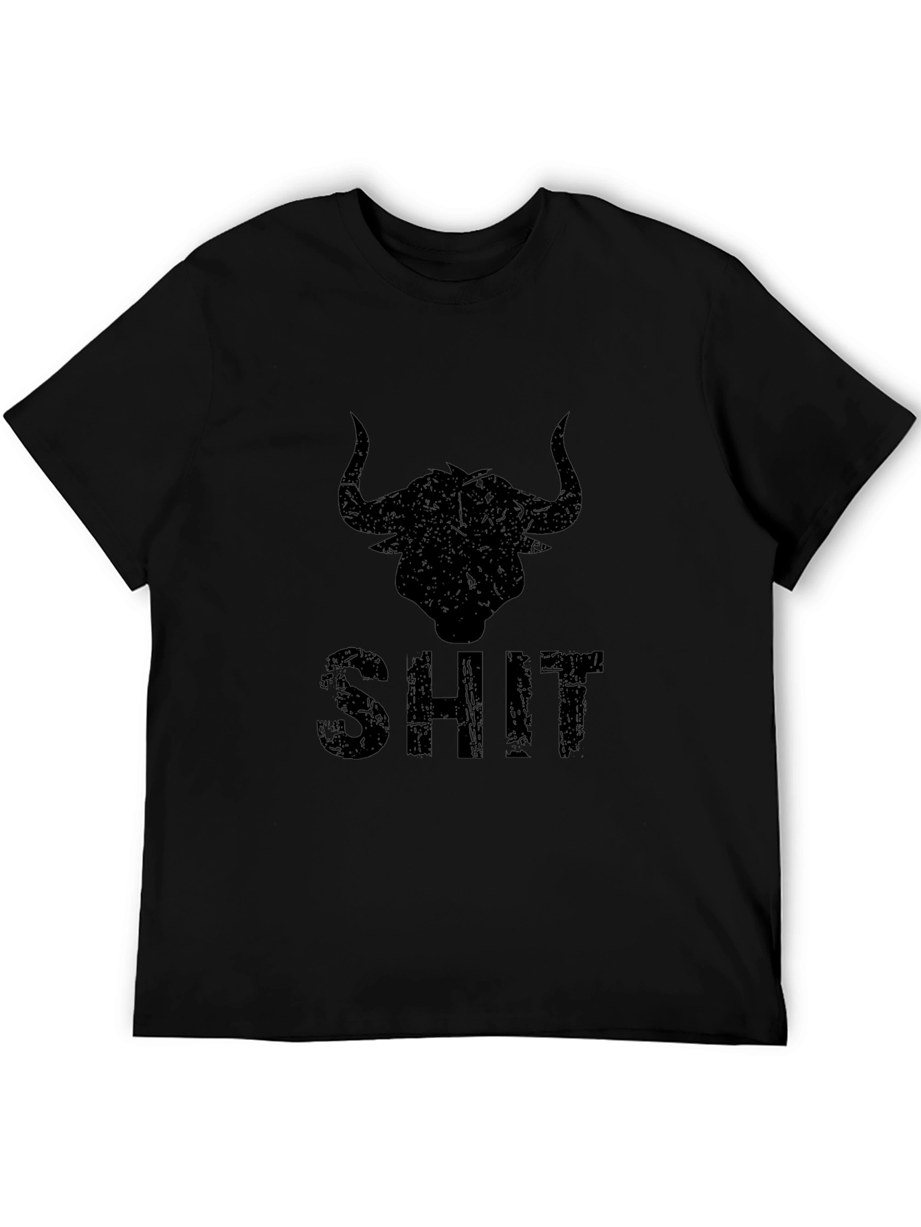 Distressed Bull Graphic Mens Black T-Shirt