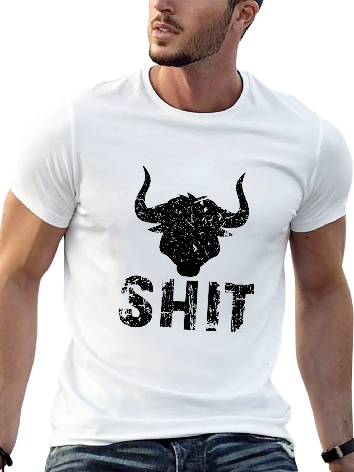 Distressed Bull Graphic Mens Black T-Shirt