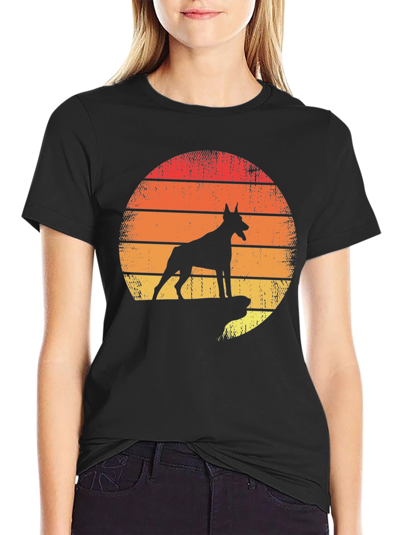 Doberman Sunset Graphic Tee - Mens Black T-Shirt