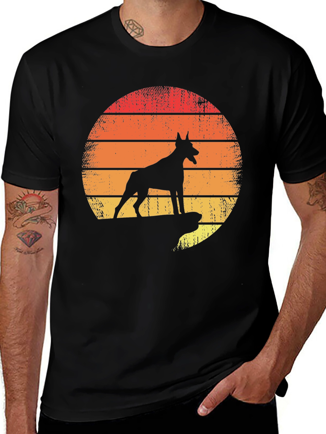 Doberman Sunset Graphic Tee - Mens Black T-Shirt