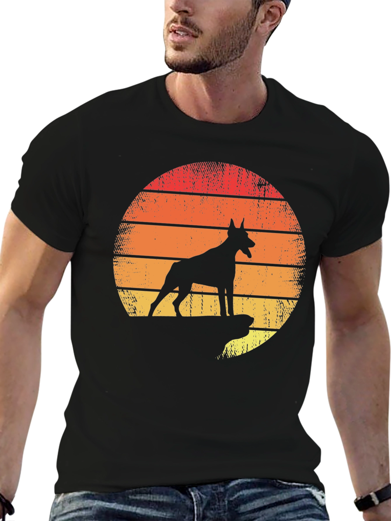 Doberman Sunset Graphic Tee - Mens Black T-Shirt