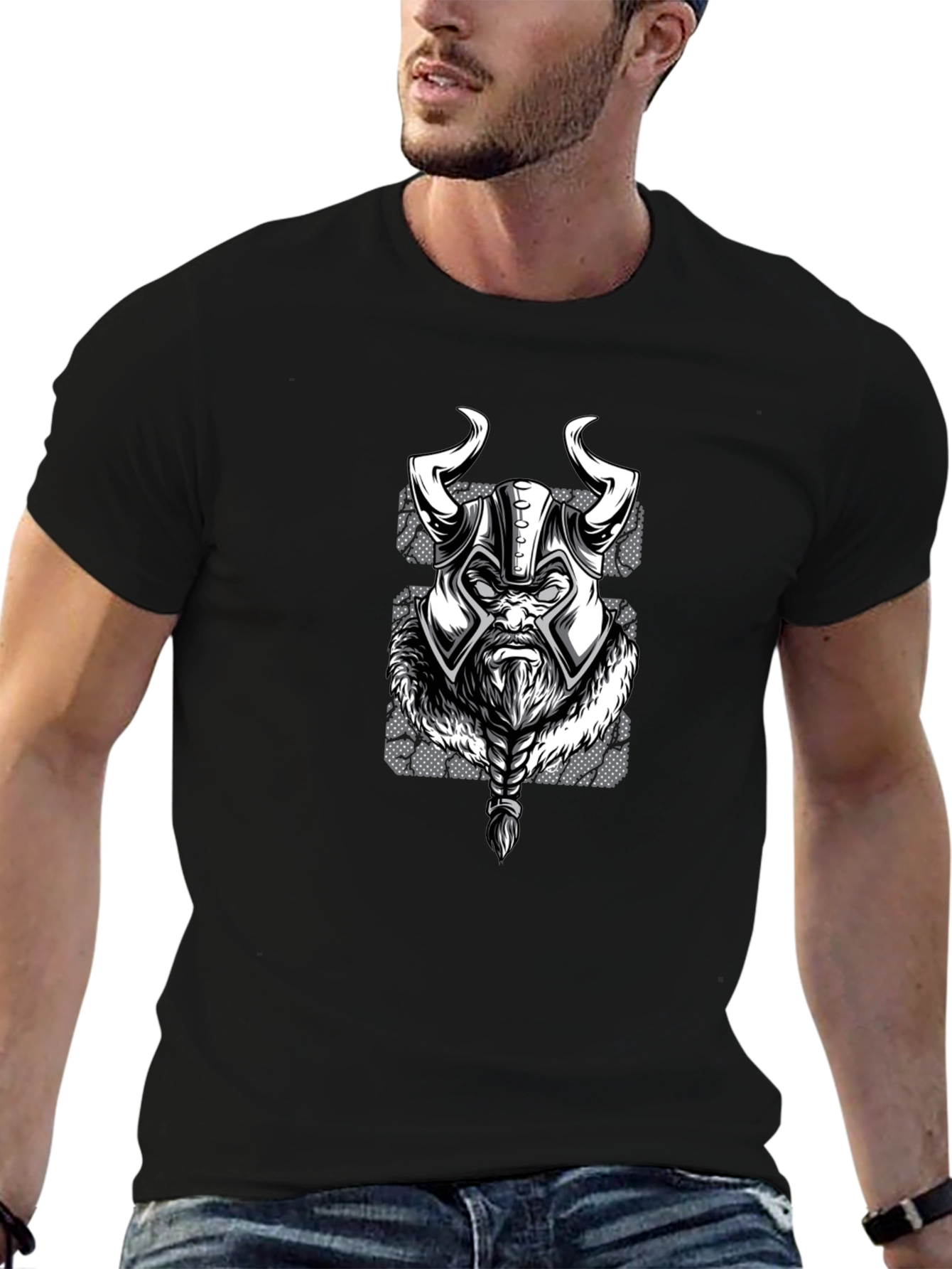Viking Warrior Graphic T-Shirt - Black