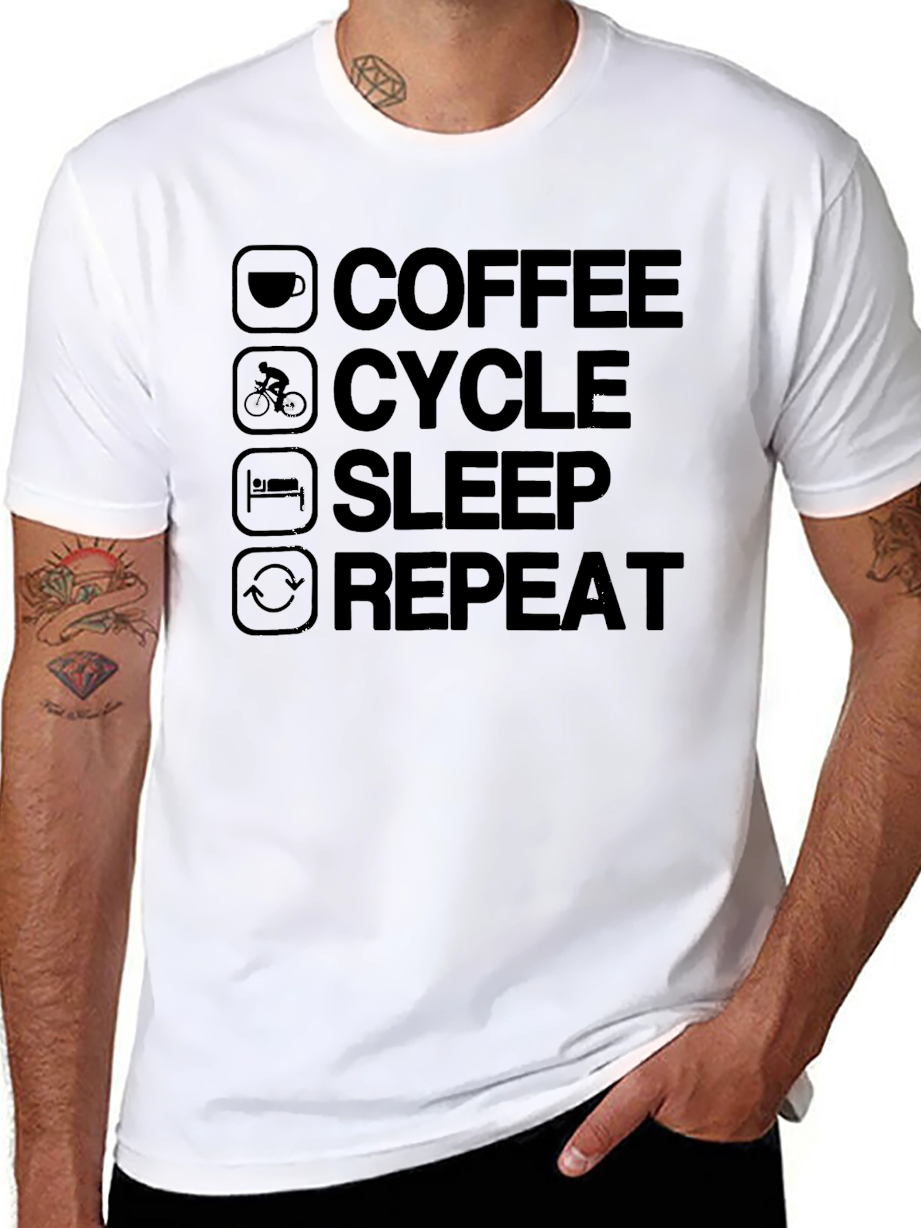 Coffee Cycle Sleep Repeat Black T-Shirt
