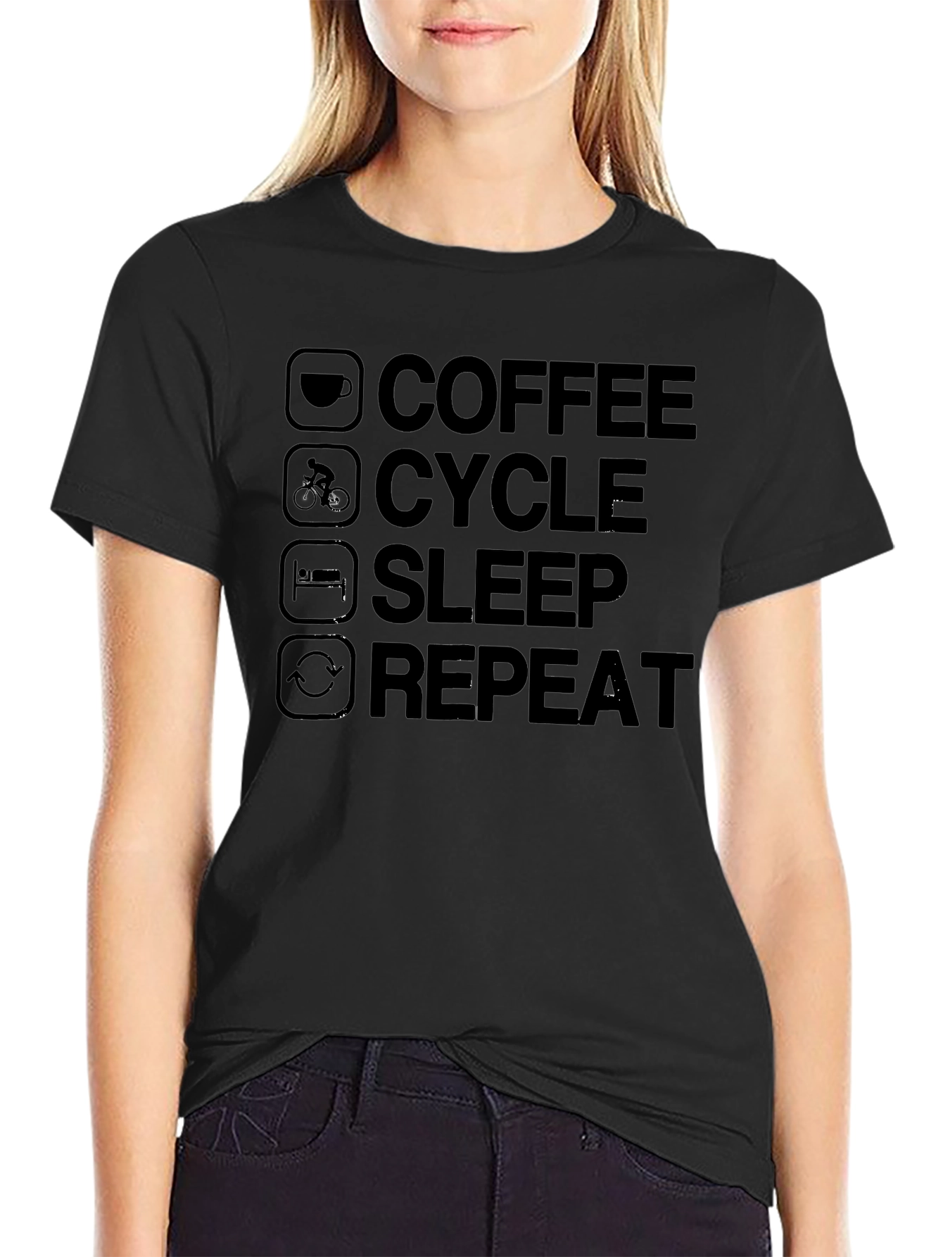Coffee Cycle Sleep Repeat Black T-Shirt