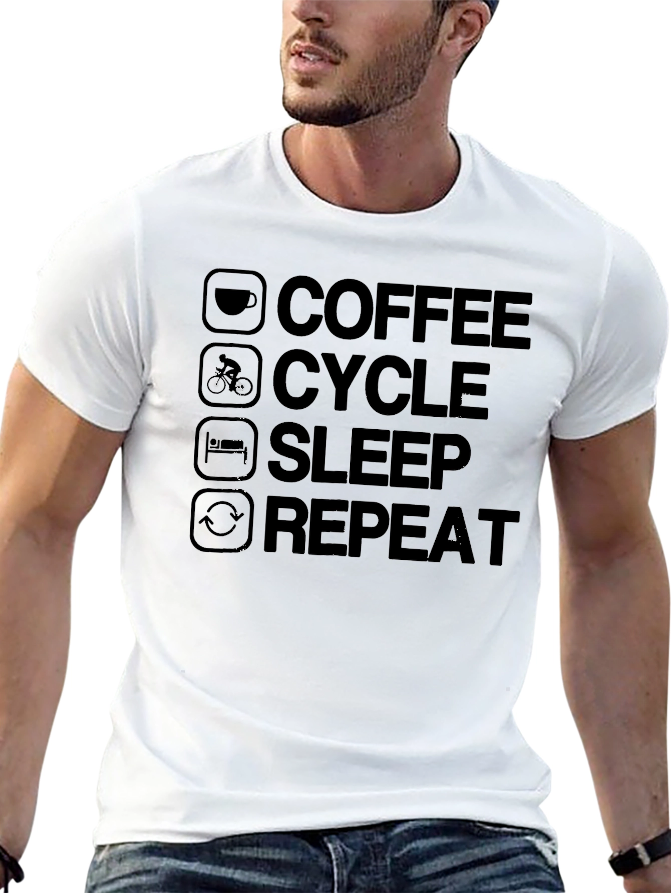 Coffee Cycle Sleep Repeat Black T-Shirt