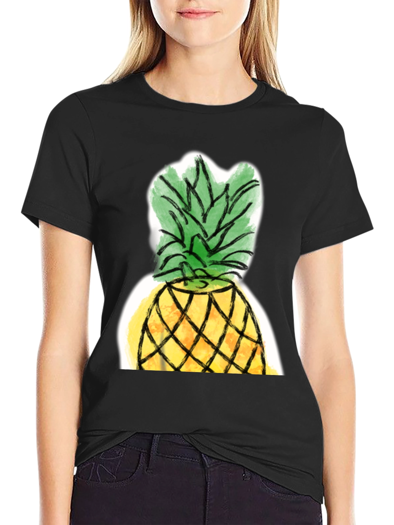Pineapple Graphic Tee - Casual Black T-Shirt