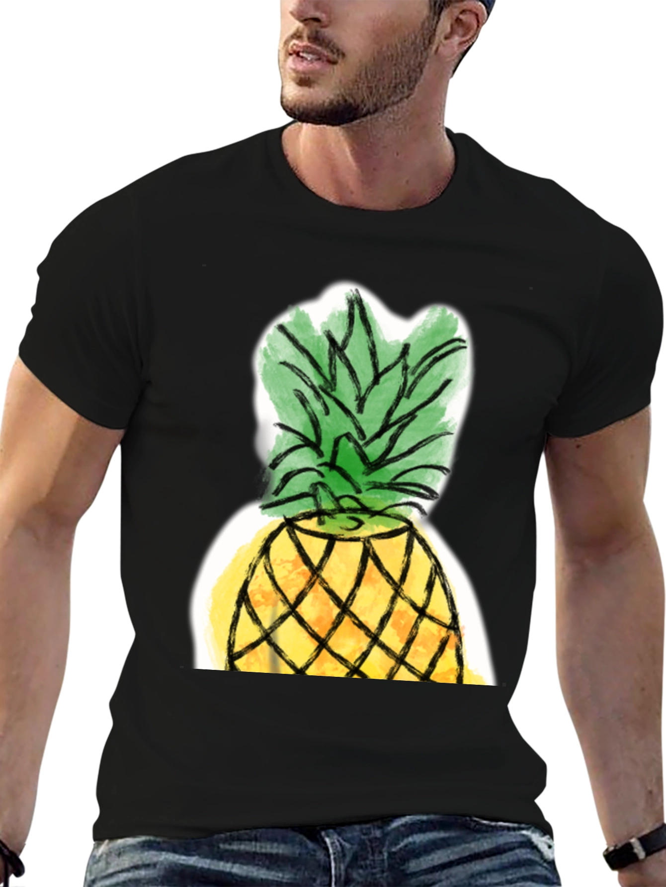 Pineapple Graphic Tee - Casual Black T-Shirt