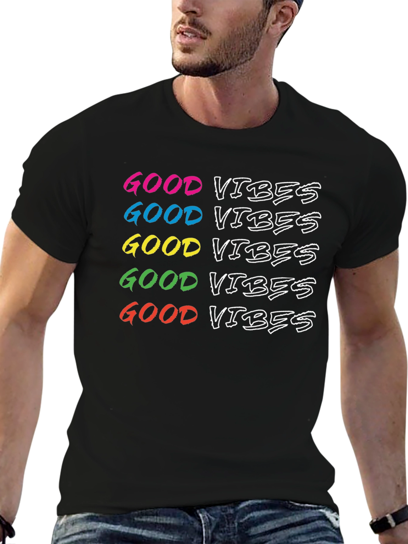 Good Vibes Rainbow Graphic T-Shirt