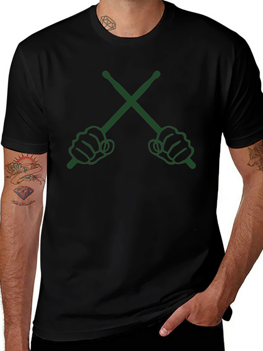 Drummers Crossed Sticks Graphic T-Shirt - Black