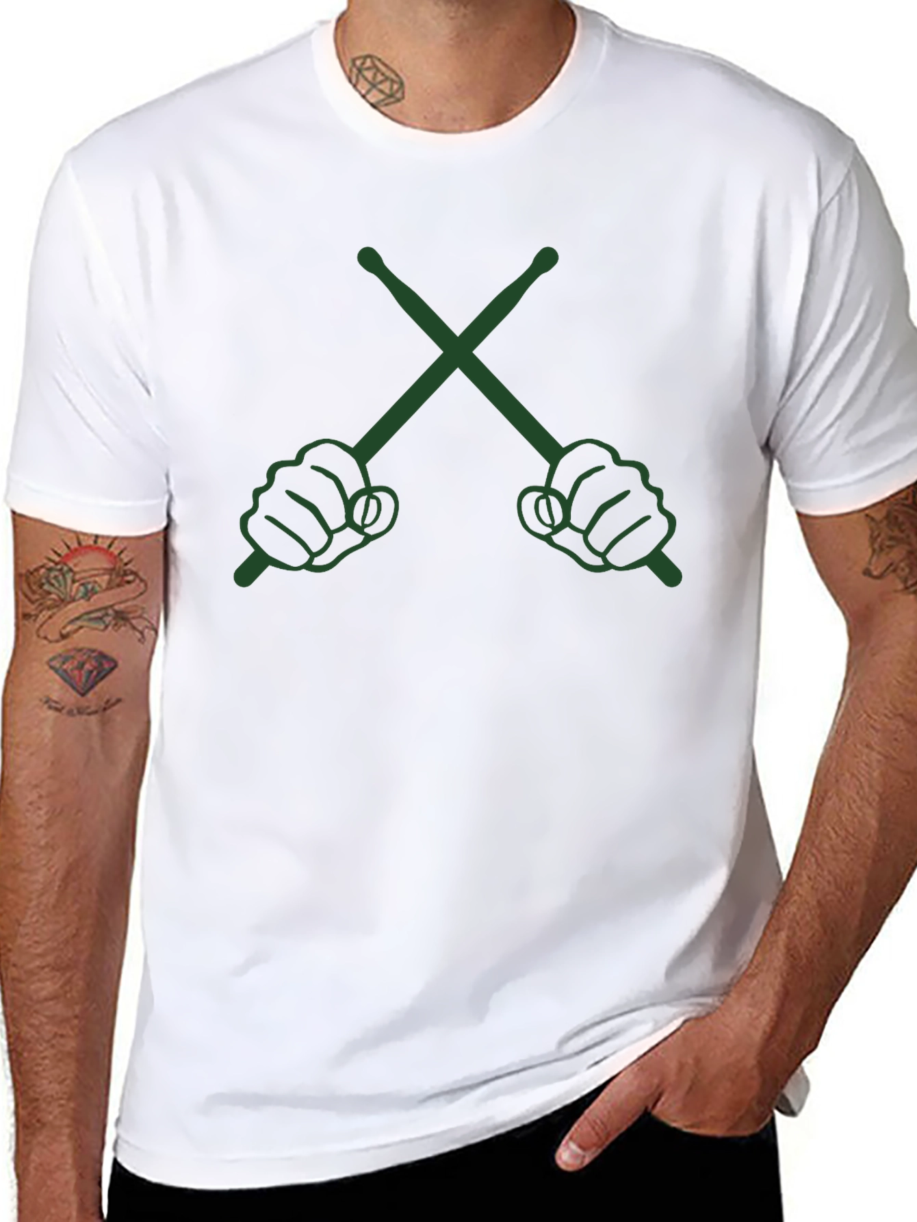 Drummers Crossed Sticks Graphic T-Shirt - Black