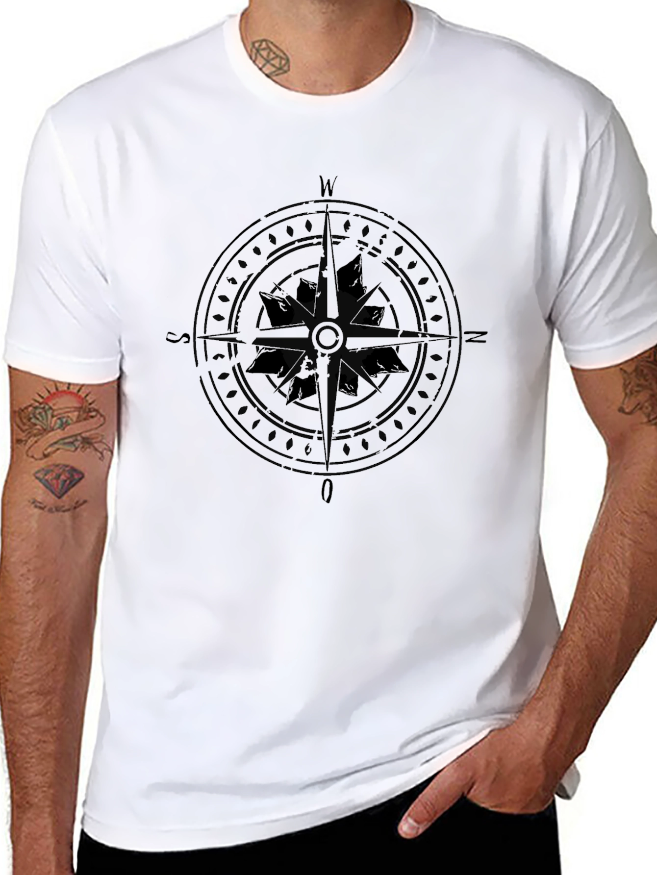 Mens Black Compass Graphic T-Shirt