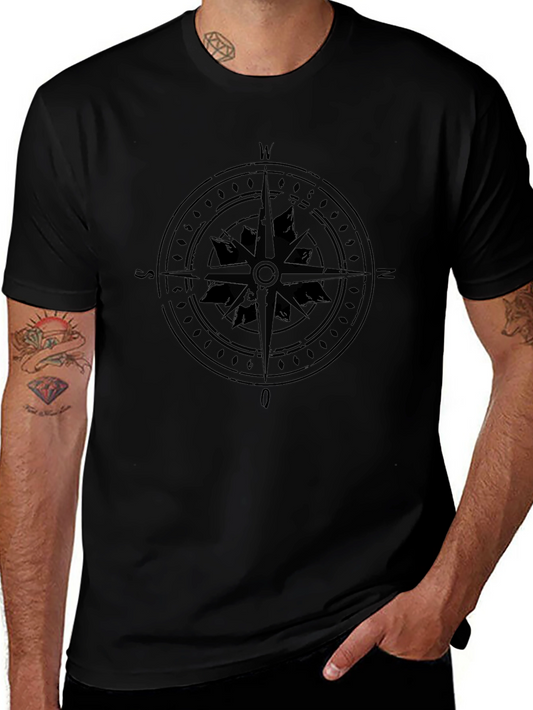 Mens Black Compass Graphic T-Shirt