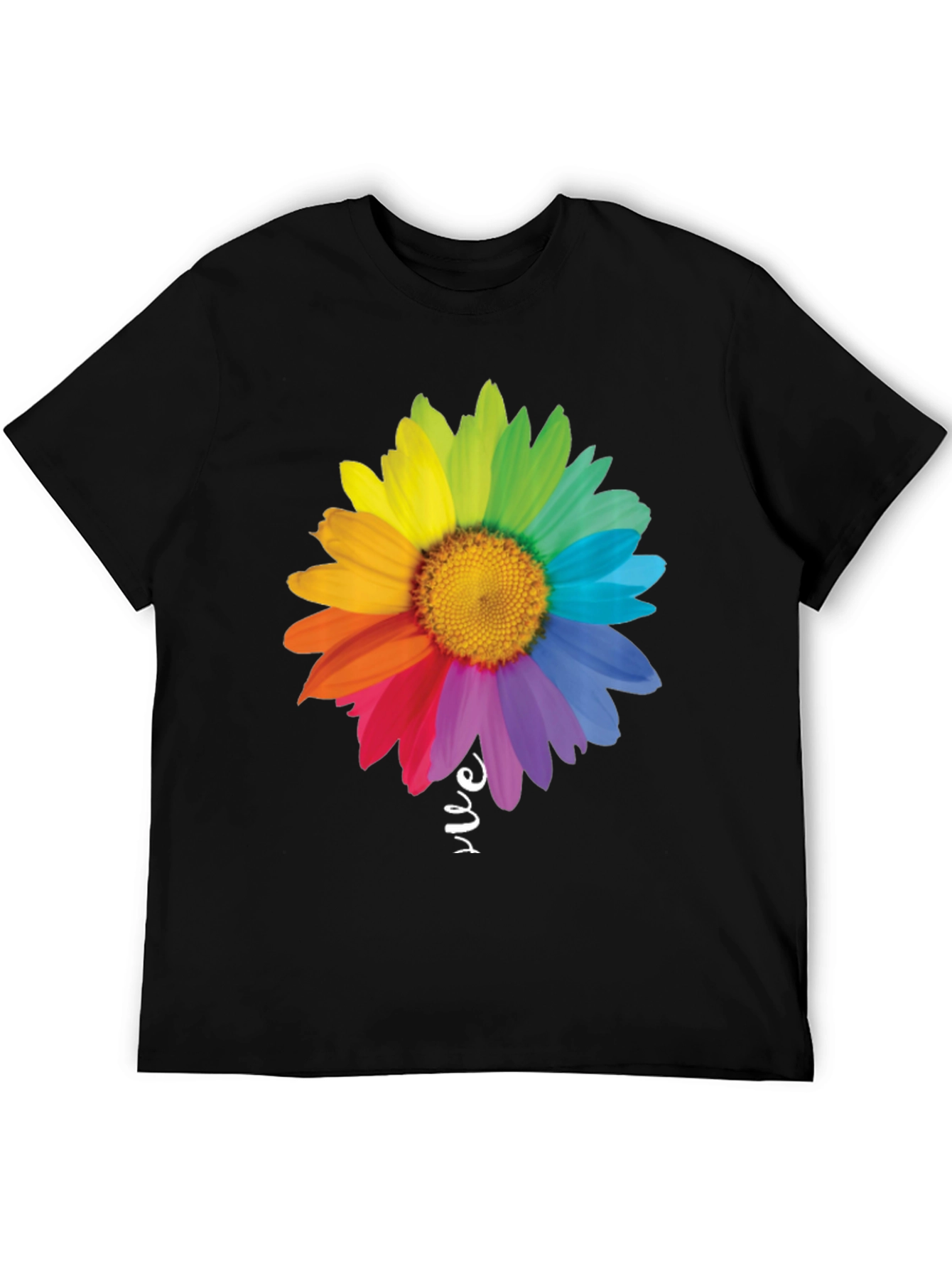 Rainbow Daisy Graphic Tee - Black Cotton Blend