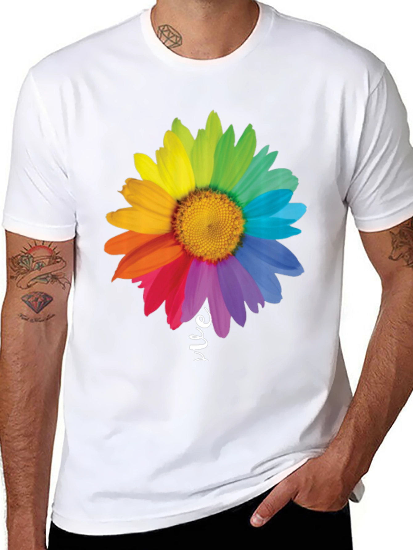 Rainbow Daisy Graphic Tee - Black Cotton Blend