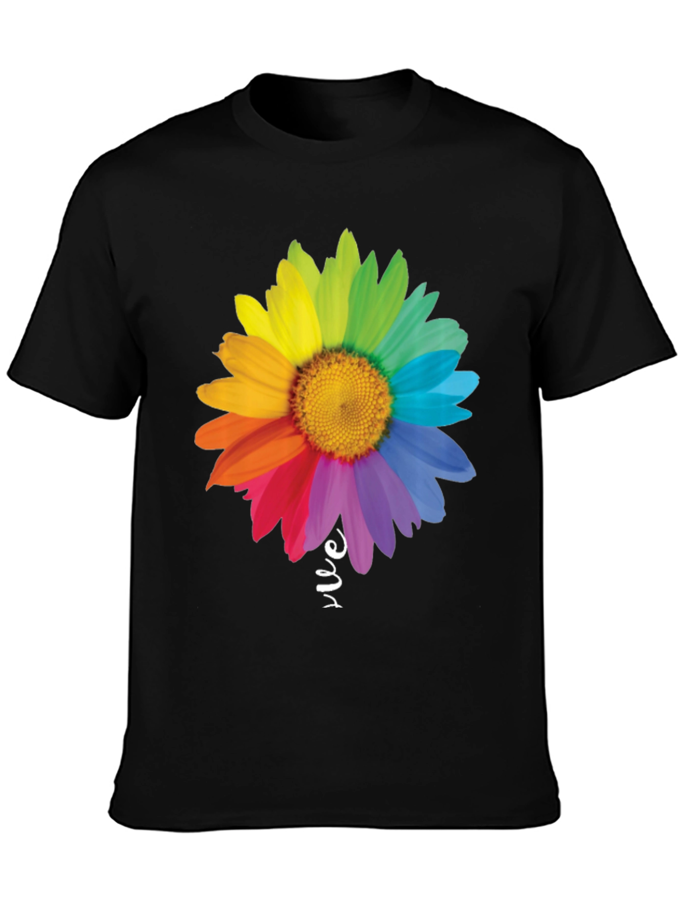 Rainbow Daisy Graphic Tee - Black Cotton Blend