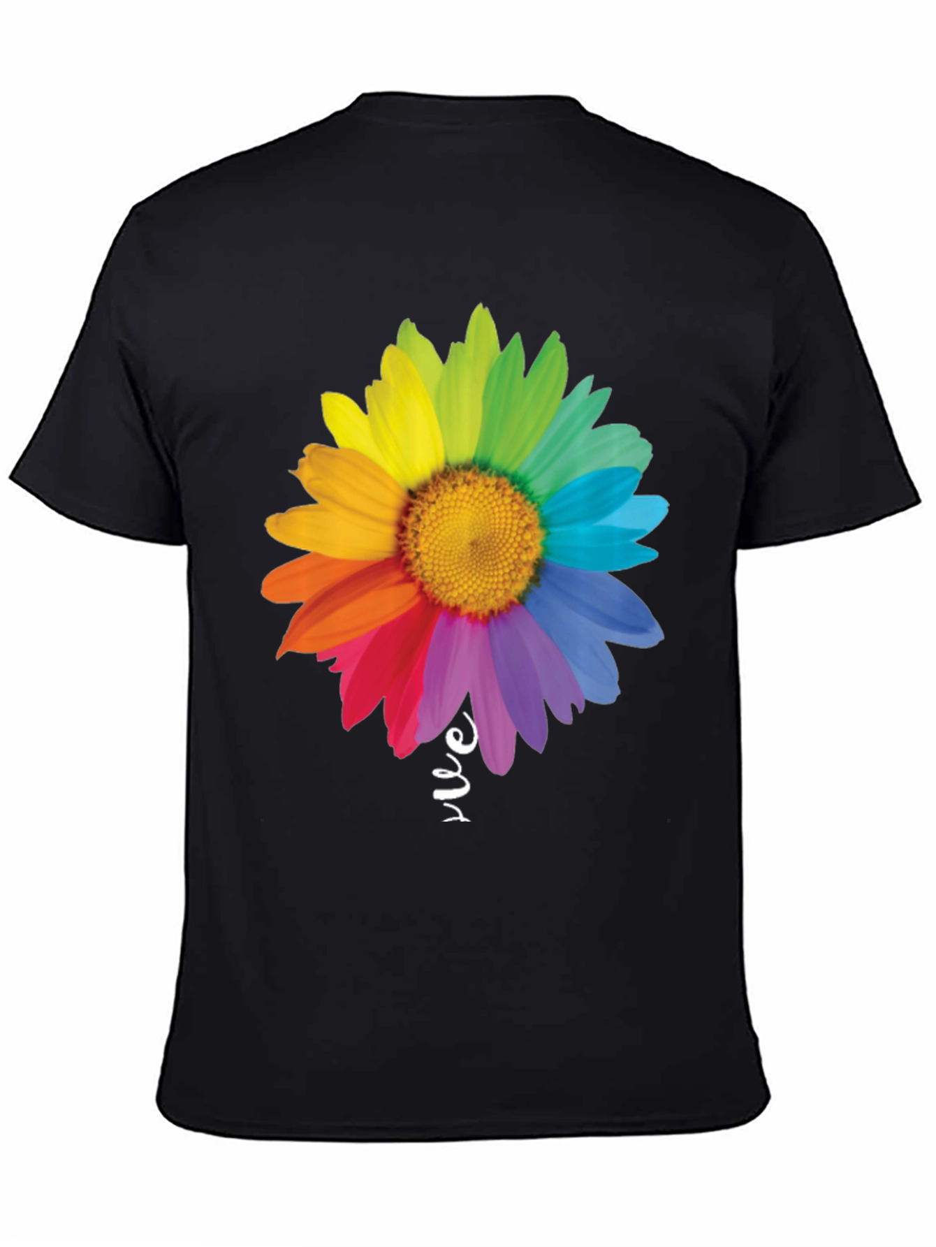 Rainbow Daisy Graphic Tee - Black Cotton Blend