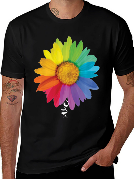 Rainbow Daisy Graphic Tee - Black Cotton Blend