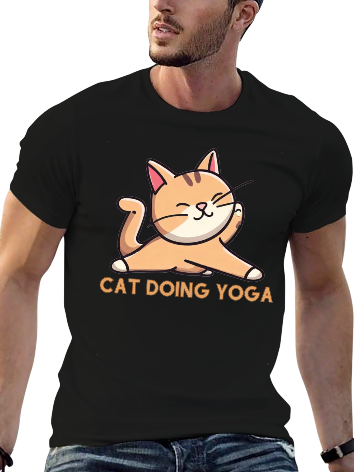 Cat Doing Yoga Graphic T-Shirt - Relaxed Fit