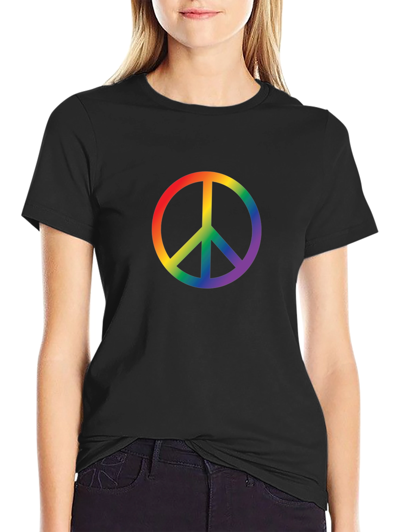 Rainbow Peace Sign Black T-Shirt