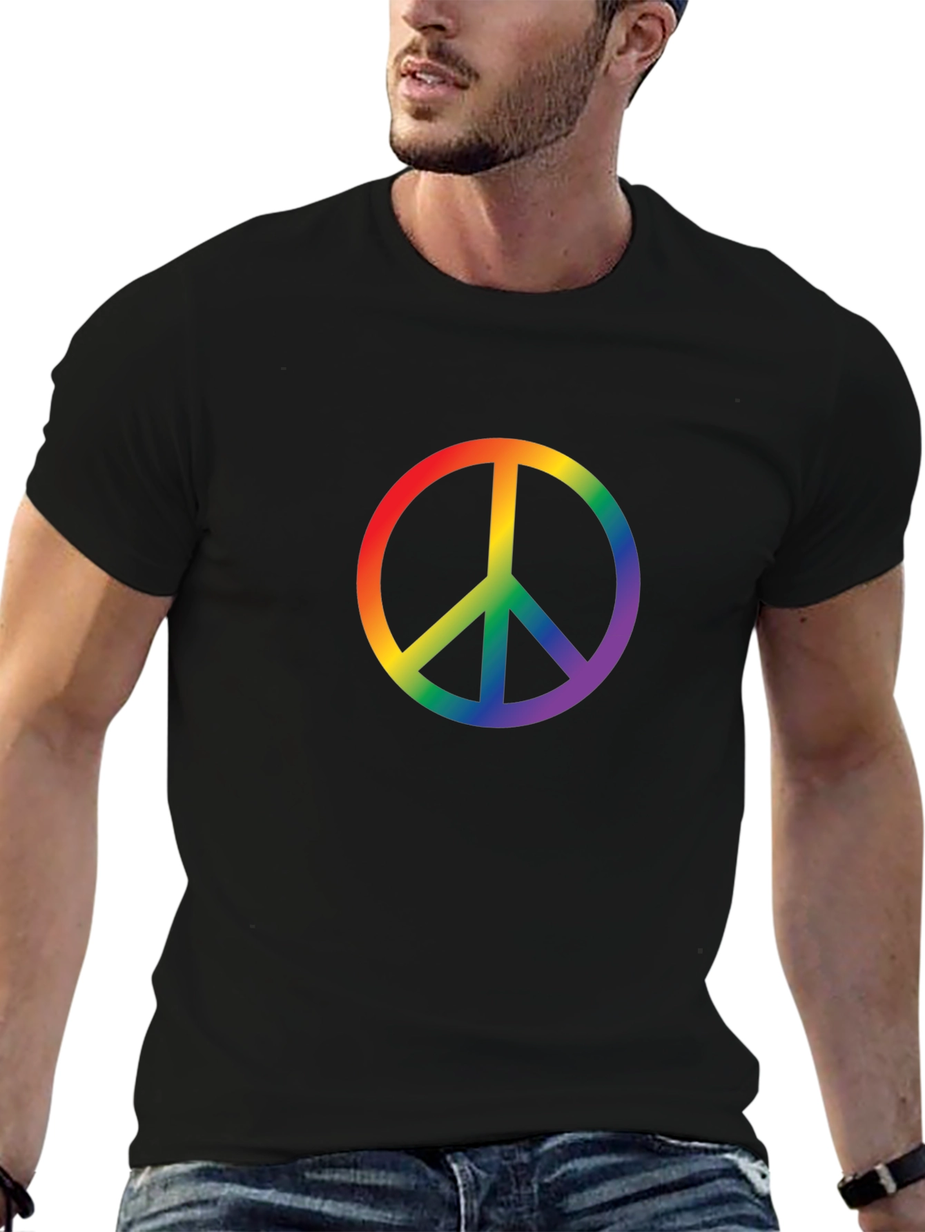 Rainbow Peace Sign Black T-Shirt