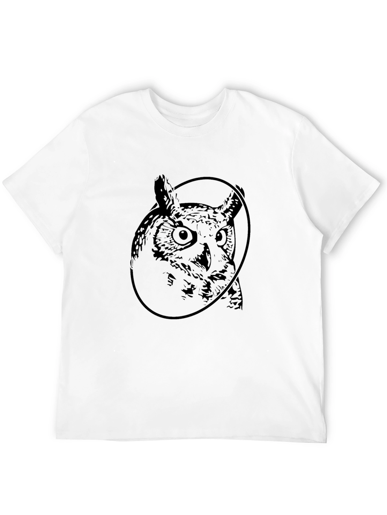 Owl Graphic Print Crew Neck Black T-Shirt