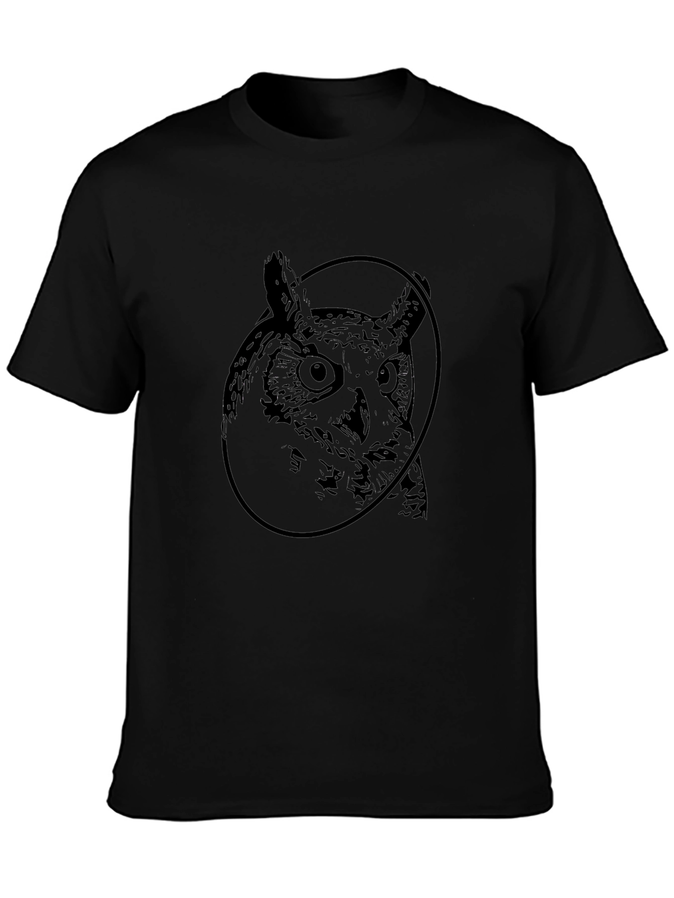 Owl Graphic Print Crew Neck Black T-Shirt