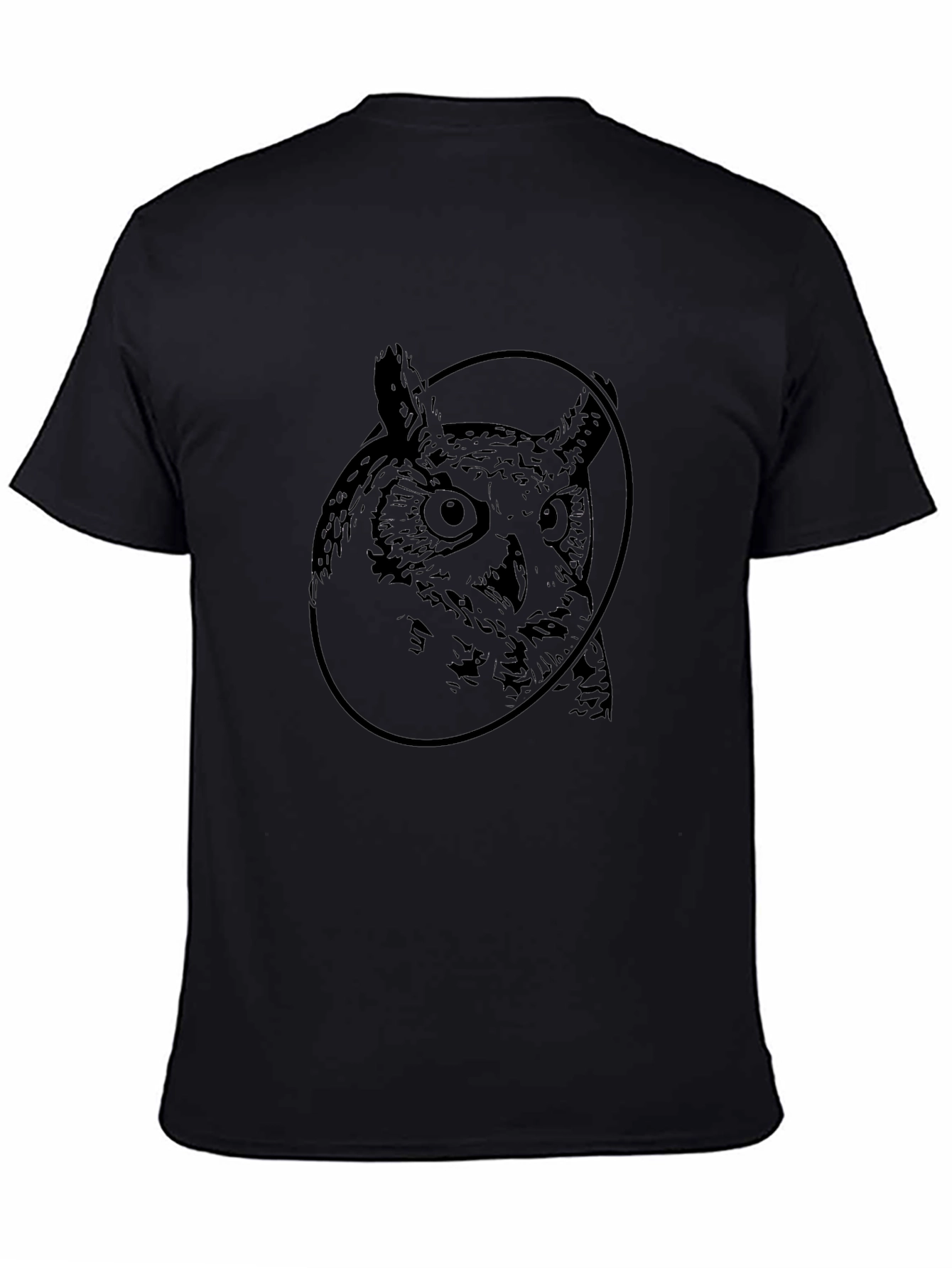 Owl Graphic Print Crew Neck Black T-Shirt