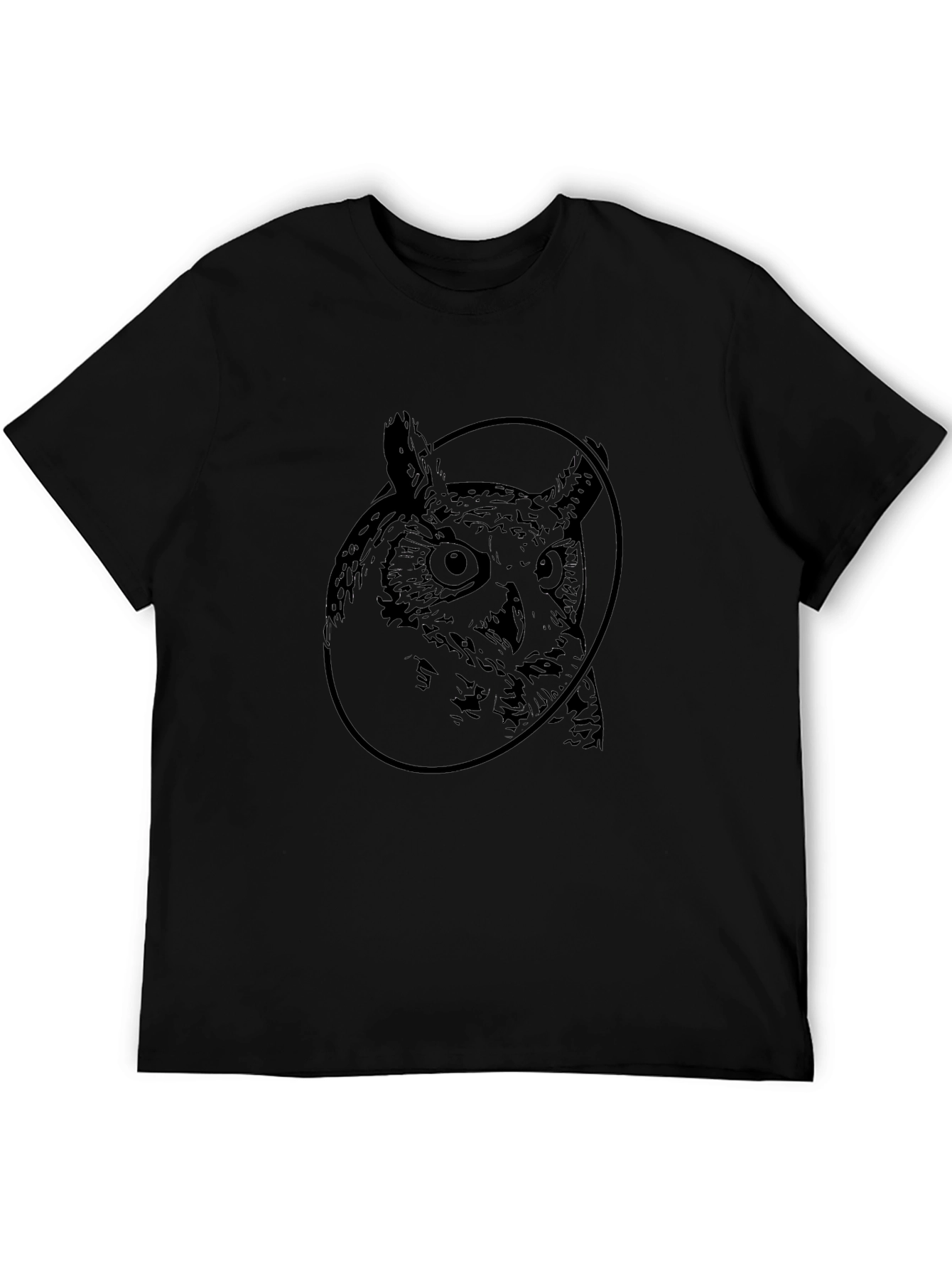 Owl Graphic Print Crew Neck Black T-Shirt