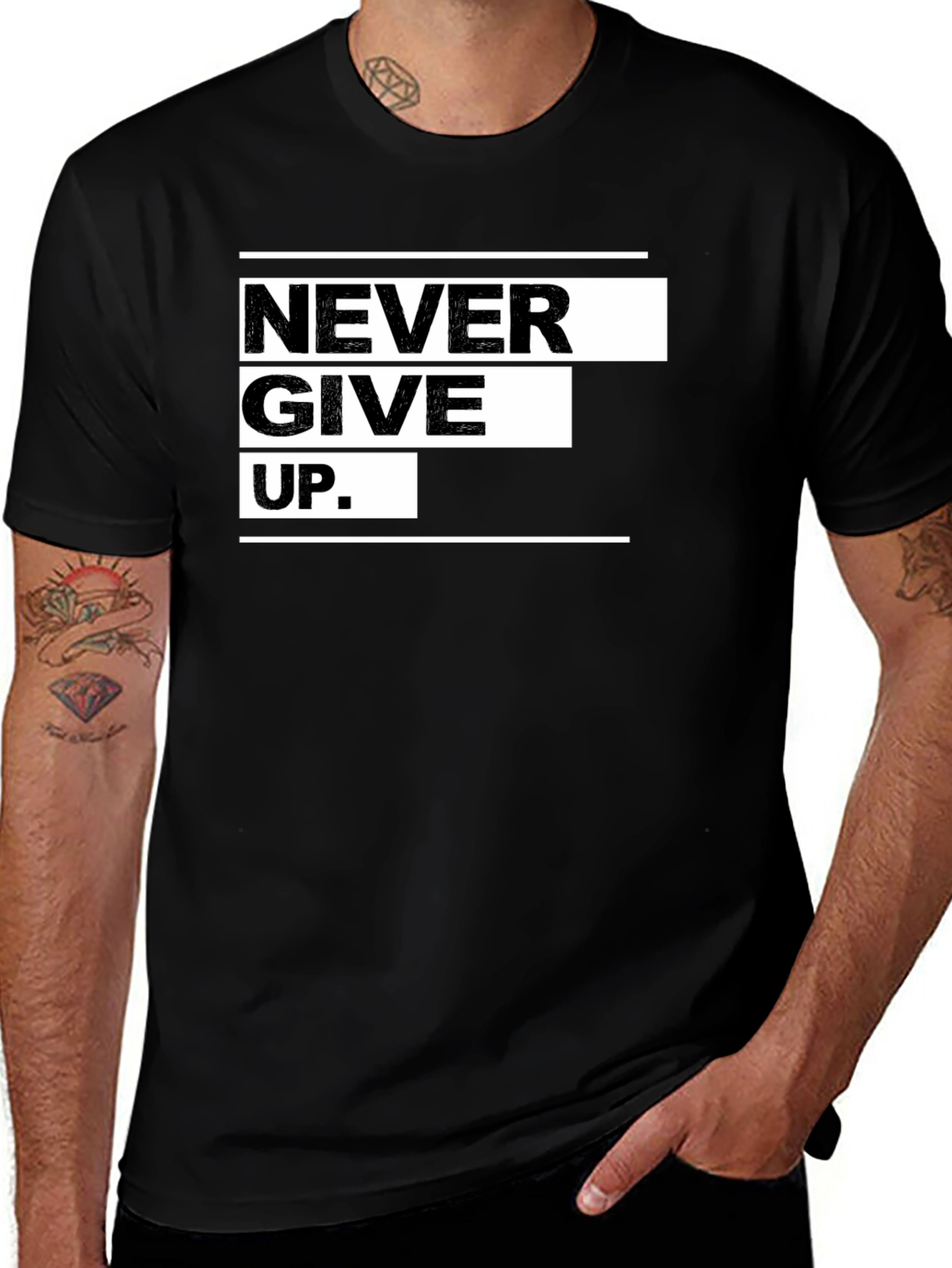 Never Give Up Graphic Black Tee - Motivational Apparel