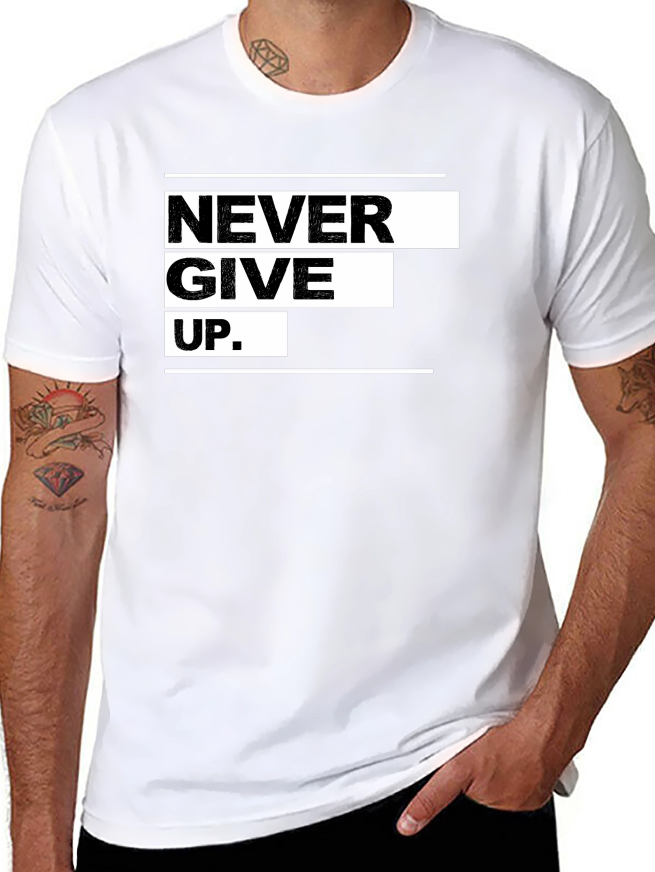 Never Give Up Graphic Black Tee - Motivational Apparel