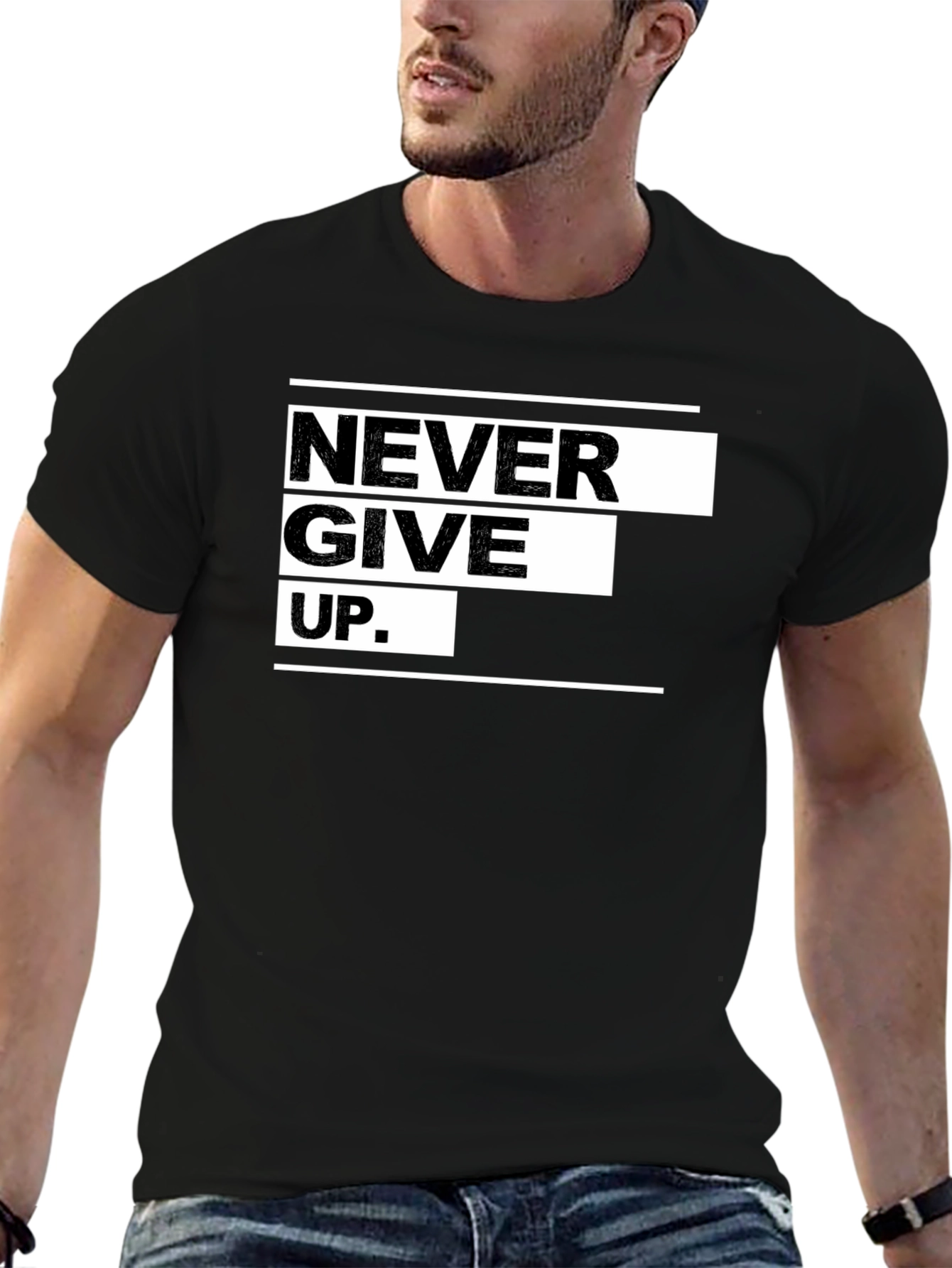 Never Give Up Graphic Black Tee - Motivational Apparel