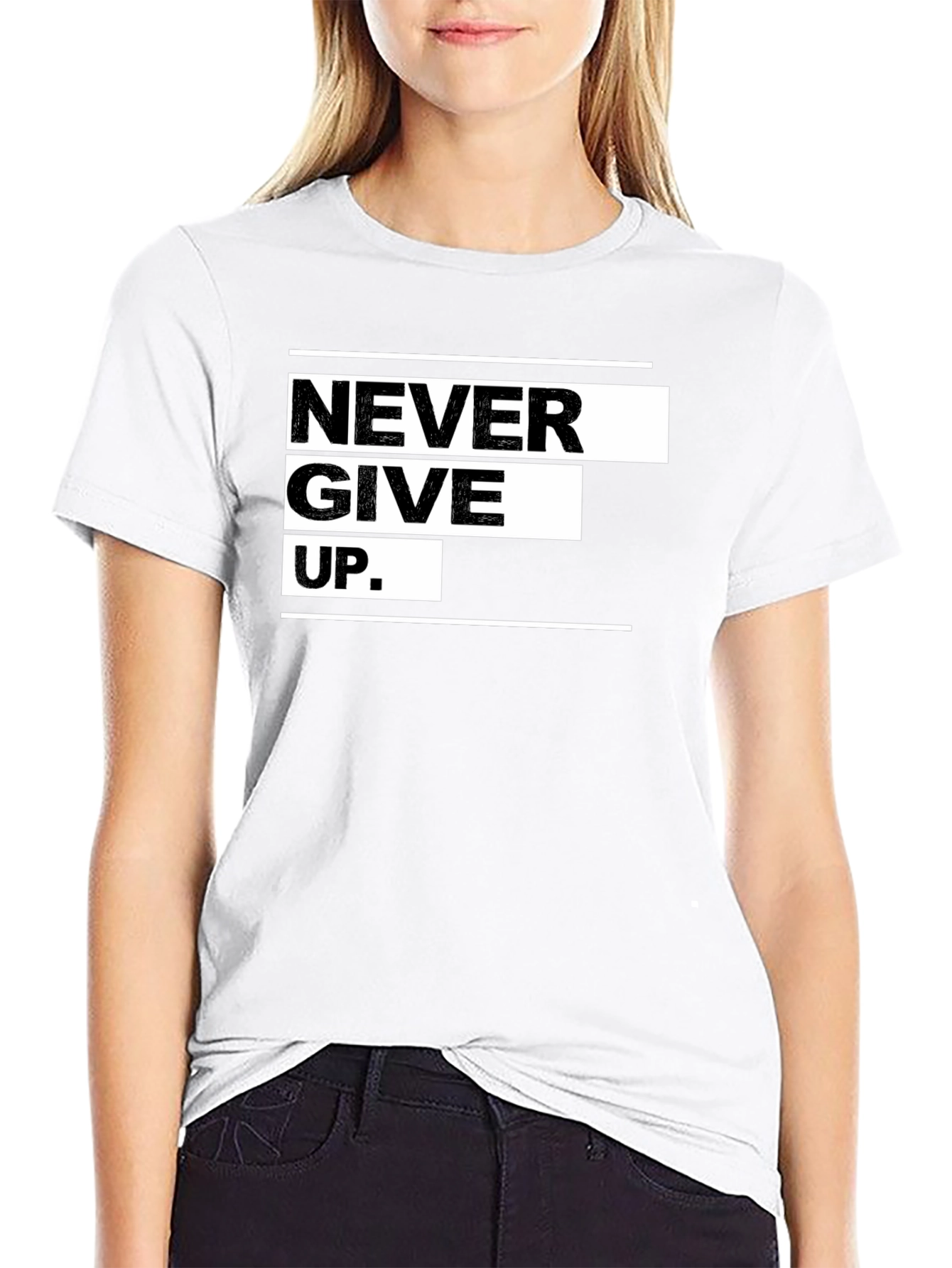 Never Give Up Graphic Black Tee - Motivational Apparel