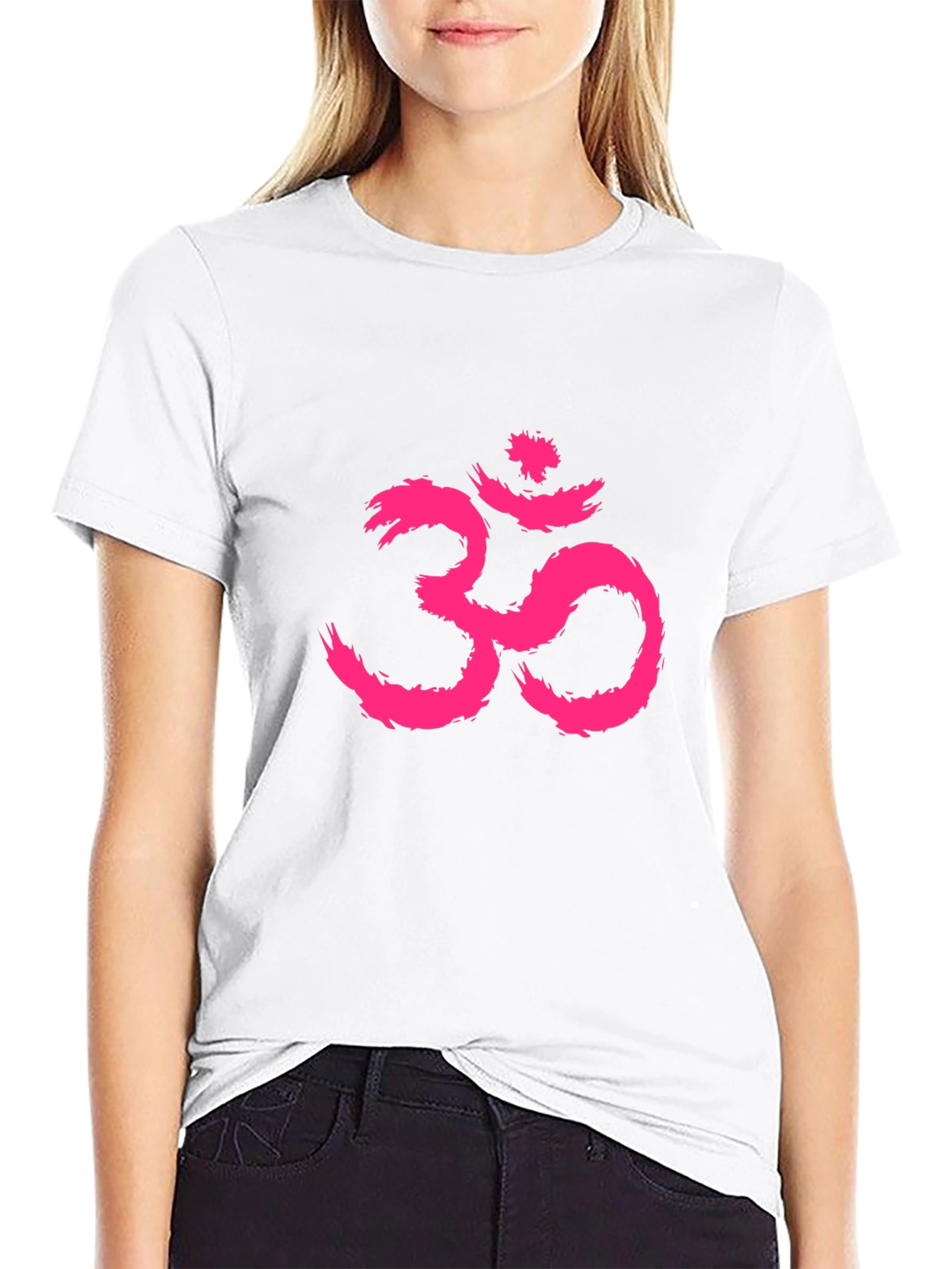 Mens Black T-Shirt with Pink Om Symbol