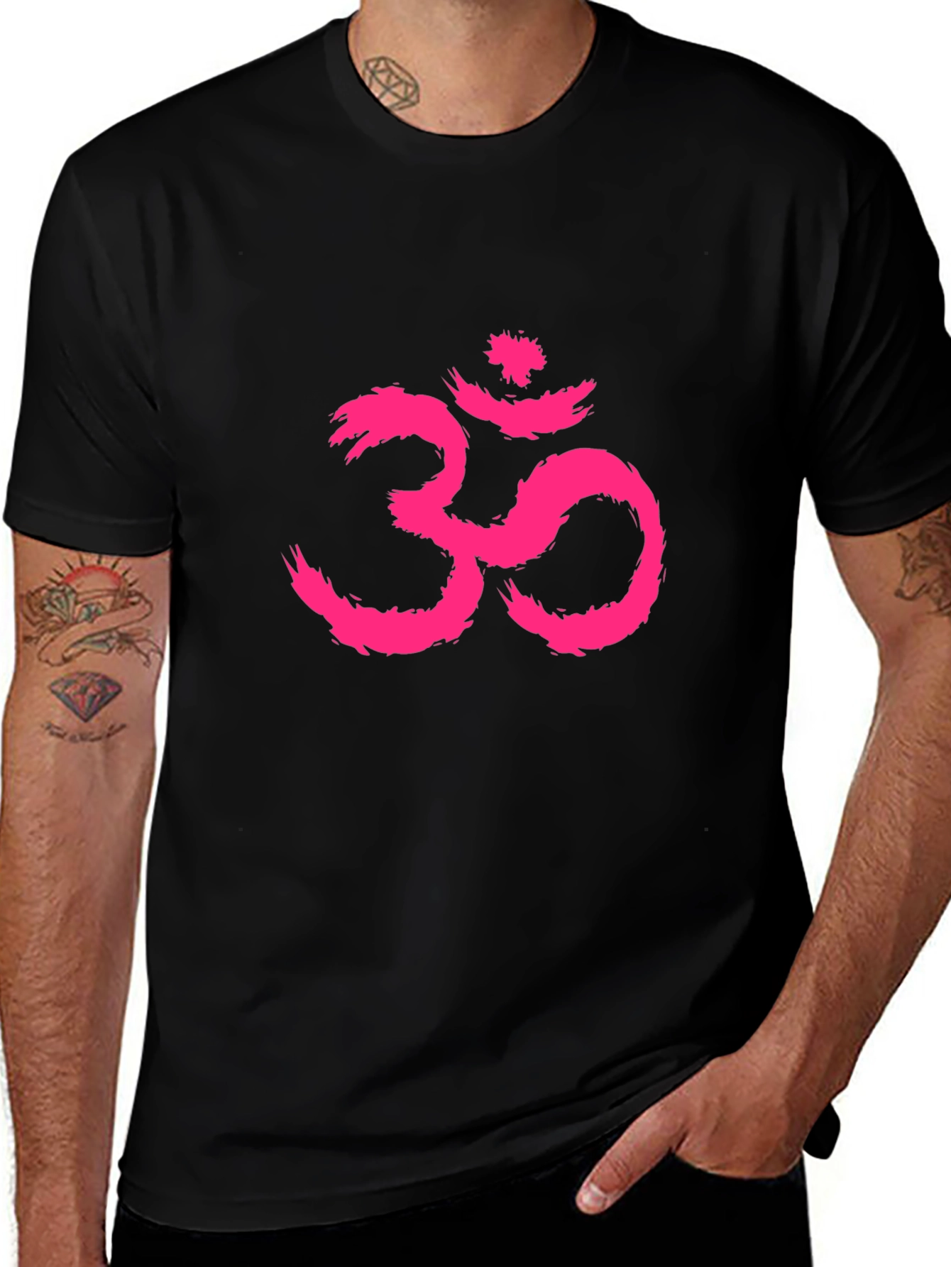 Mens Black T-Shirt with Pink Om Symbol