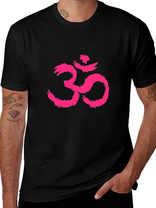 Mens Black T-Shirt with Pink Om Symbol