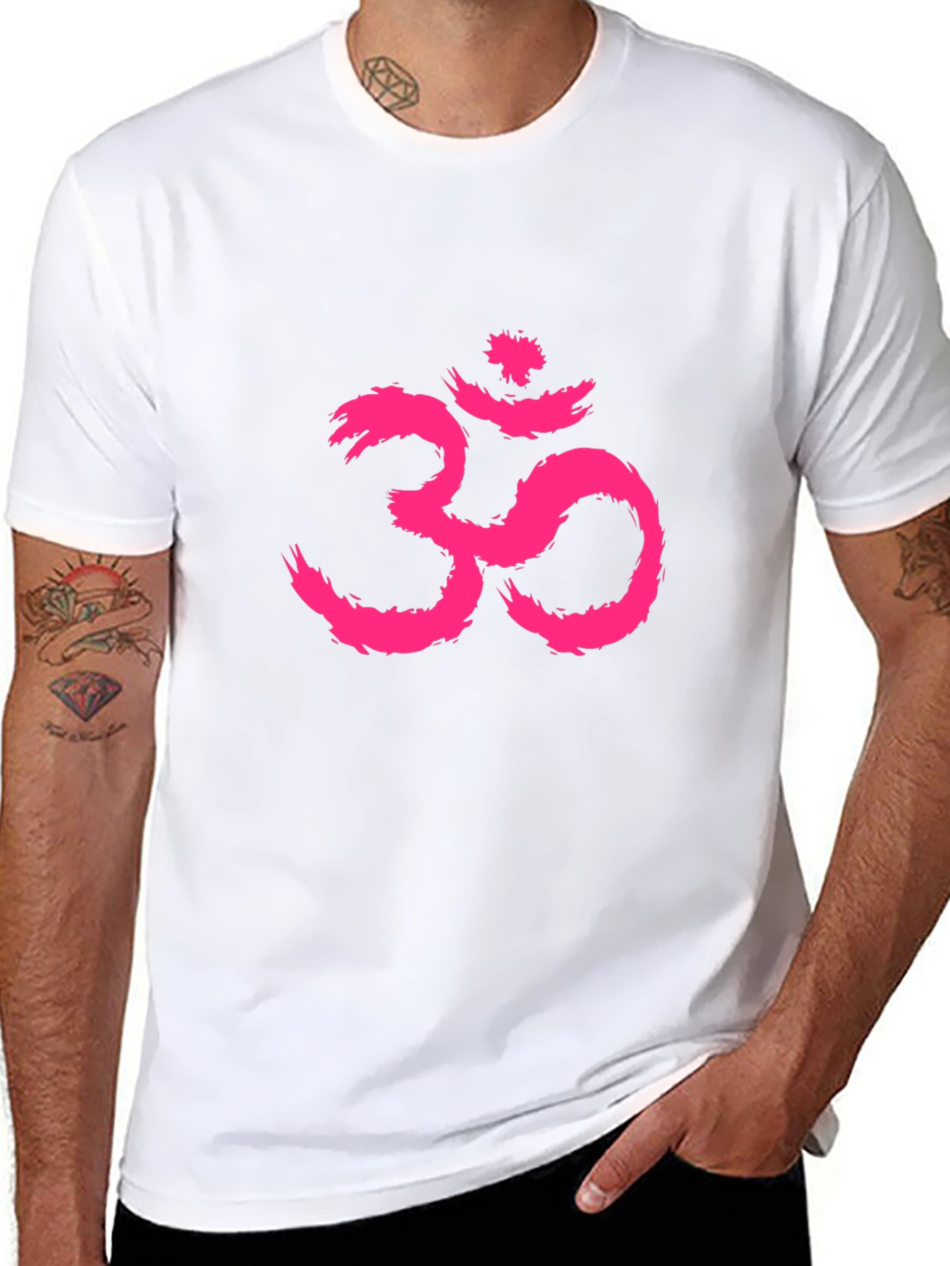 Mens Black T-Shirt with Pink Om Symbol