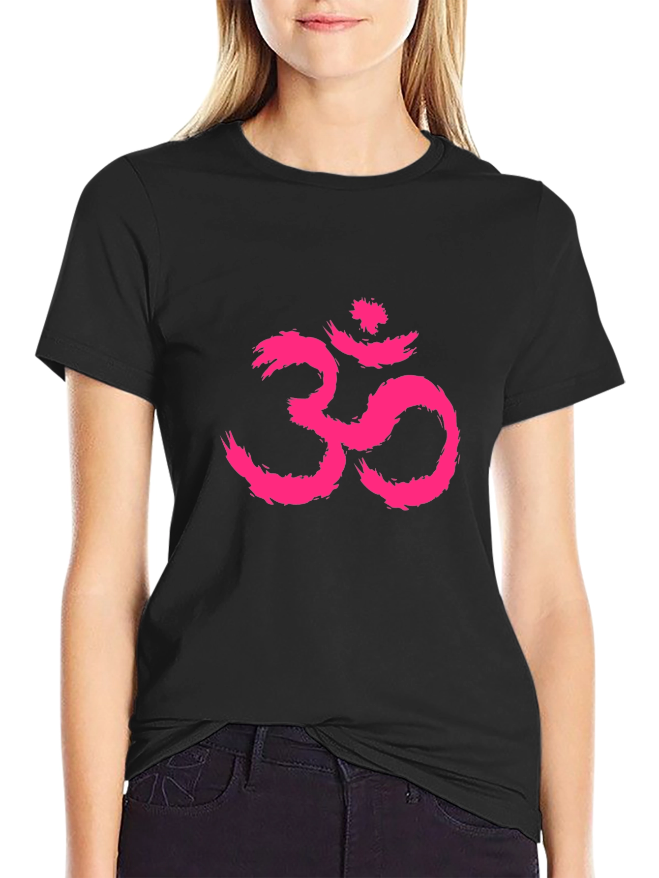 Mens Black T-Shirt with Pink Om Symbol