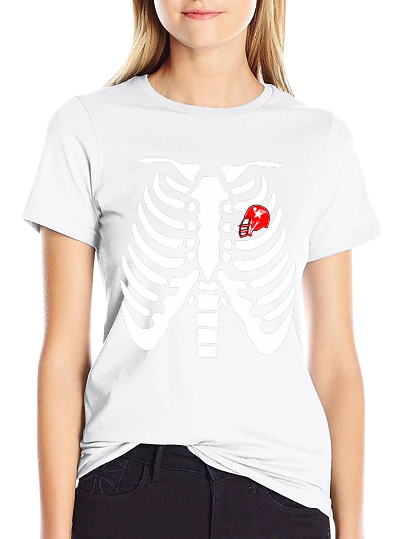 Skeleton Rib Cage Football Heart T-Shirt