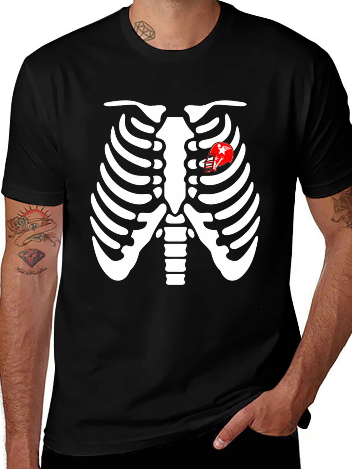 Skeleton Rib Cage Football Heart T-Shirt