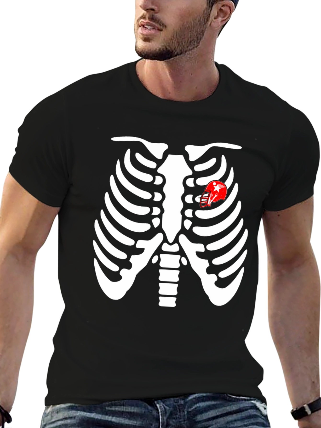 Skeleton Rib Cage Football Heart T-Shirt