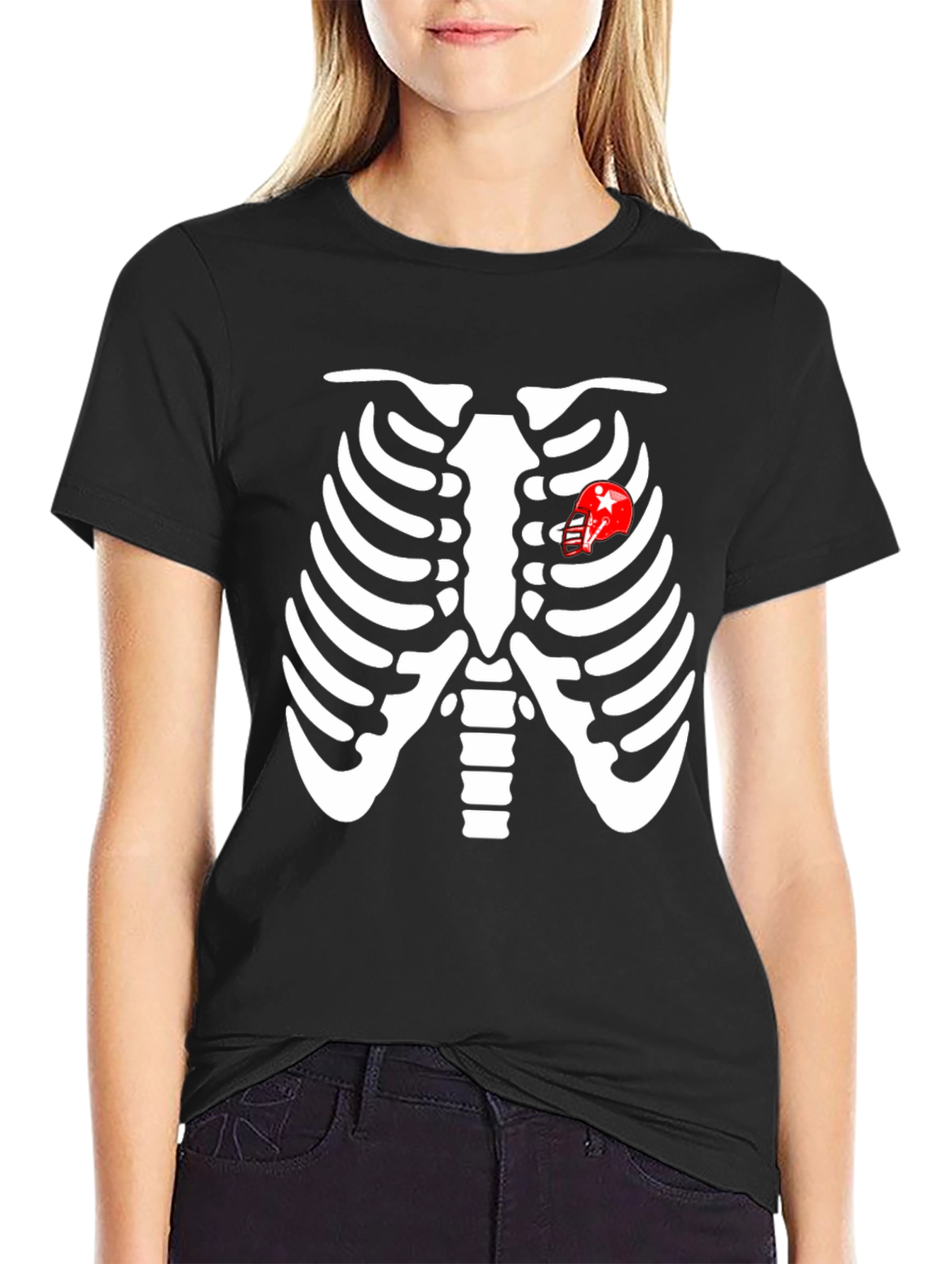 Skeleton Rib Cage Football Heart T-Shirt