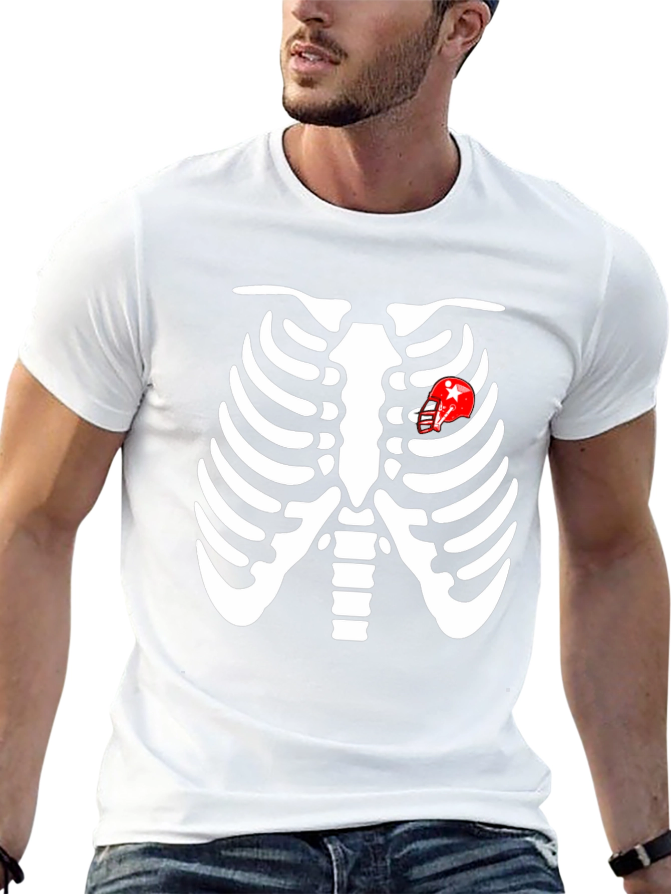 Skeleton Rib Cage Football Heart T-Shirt