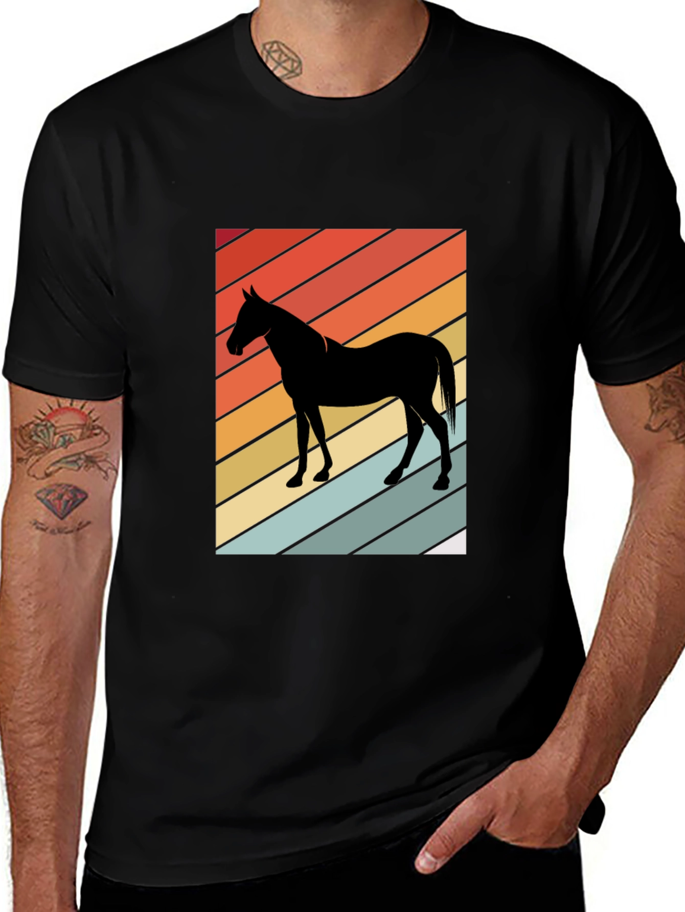 Retro Horse Graphic Tee - Stylish Black T-Shirt