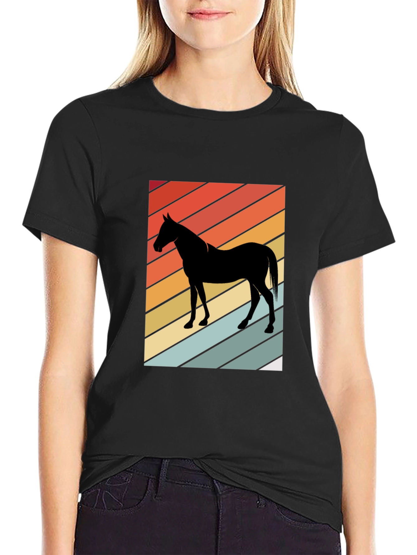 Retro Horse Graphic Tee - Stylish Black T-Shirt