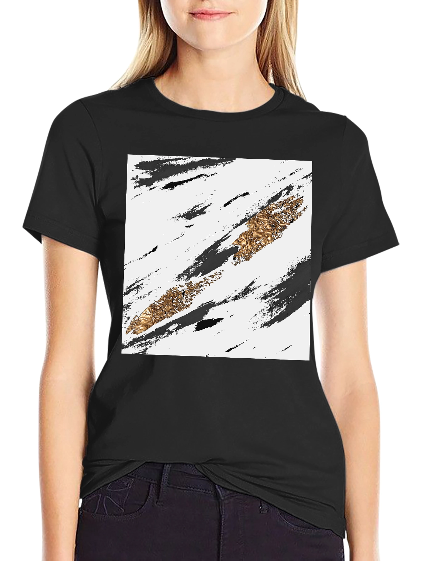 Abstract Gold Stripe Black T-Shirt