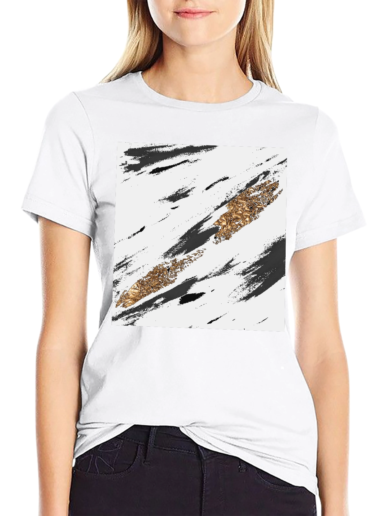 Abstract Gold Stripe Black T-Shirt