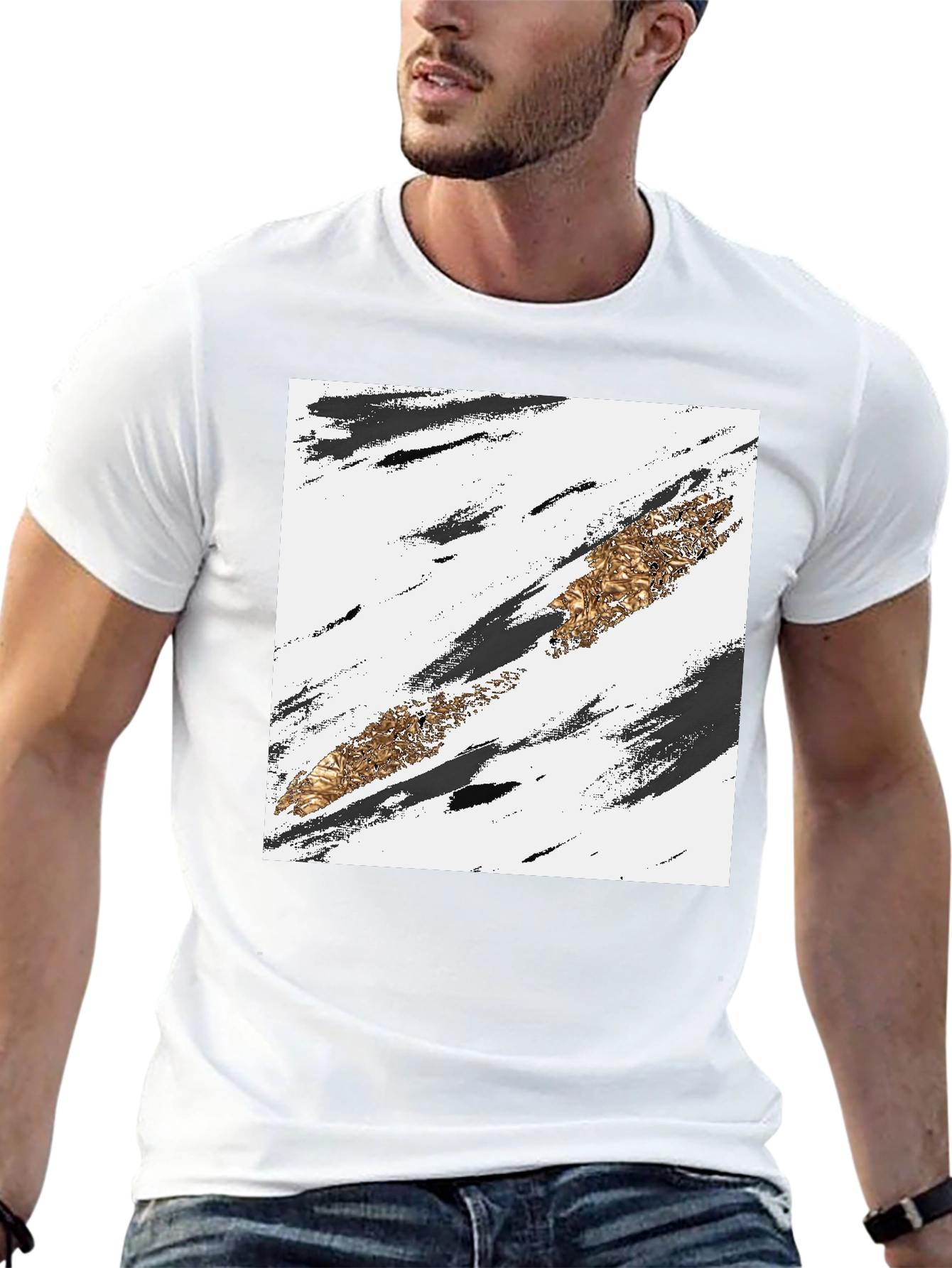 Abstract Gold Stripe Black T-Shirt