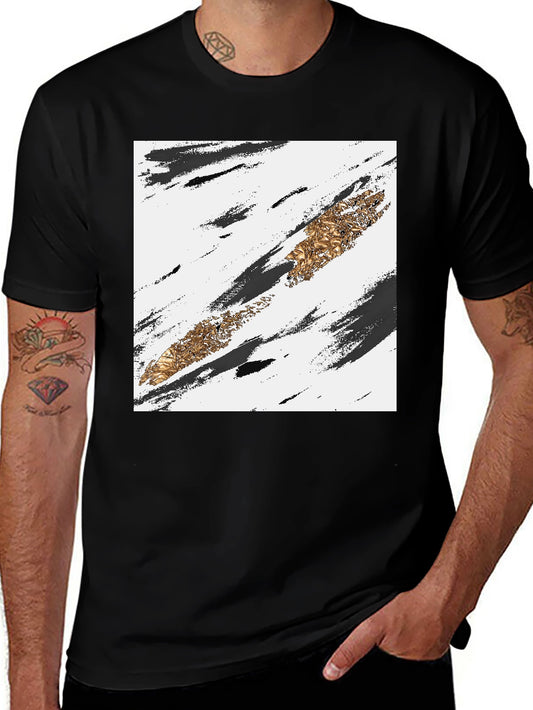 Abstract Gold Stripe Black T-Shirt