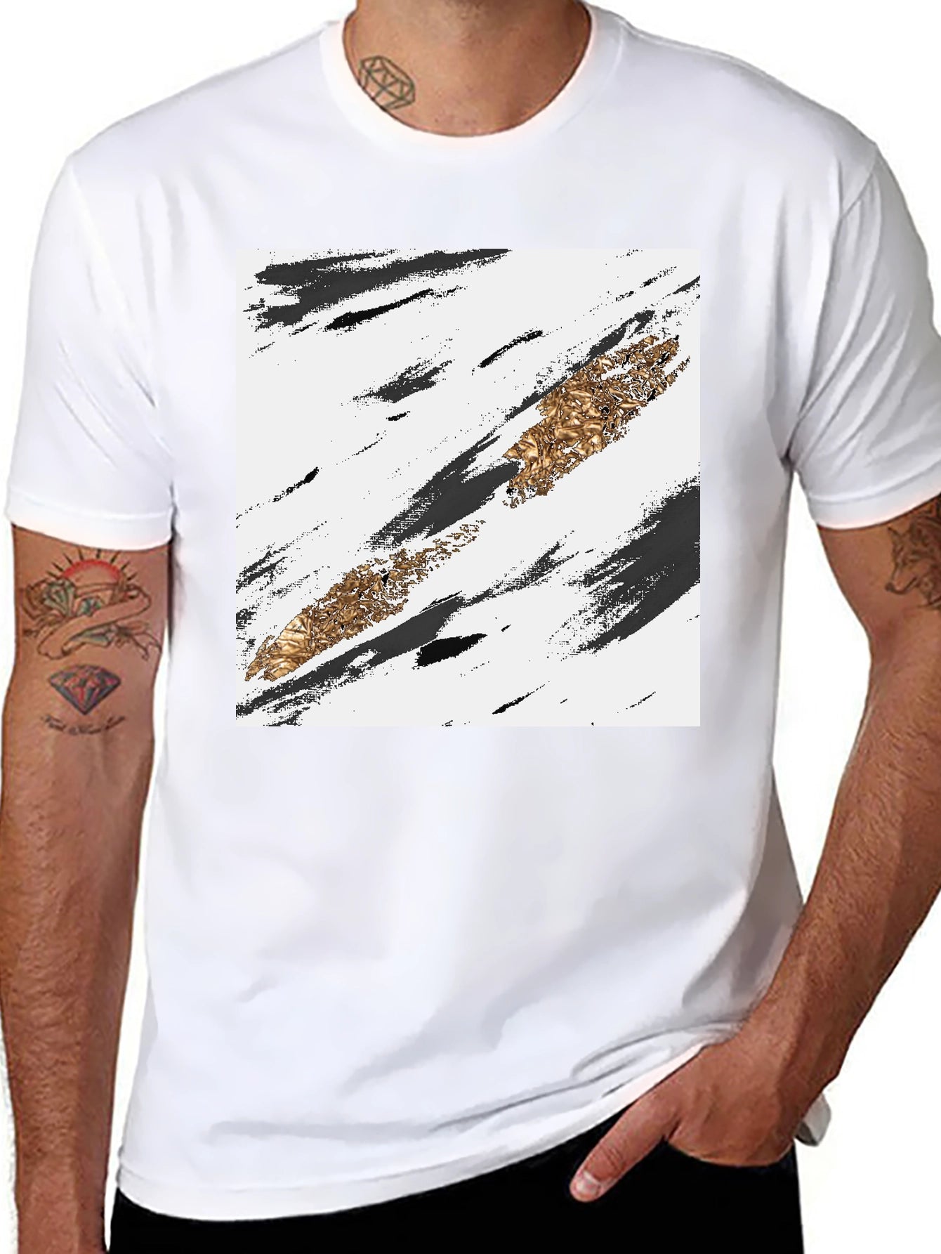Abstract Gold Stripe Black T-Shirt